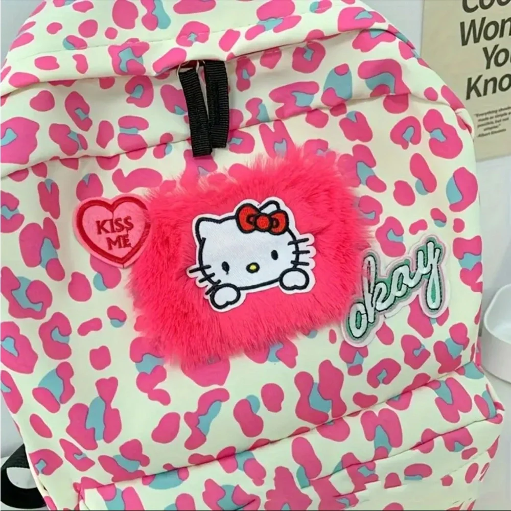 🆕 Hello Kitty Leopard Print Backpack - Durable Large Capacity Bag - Anime